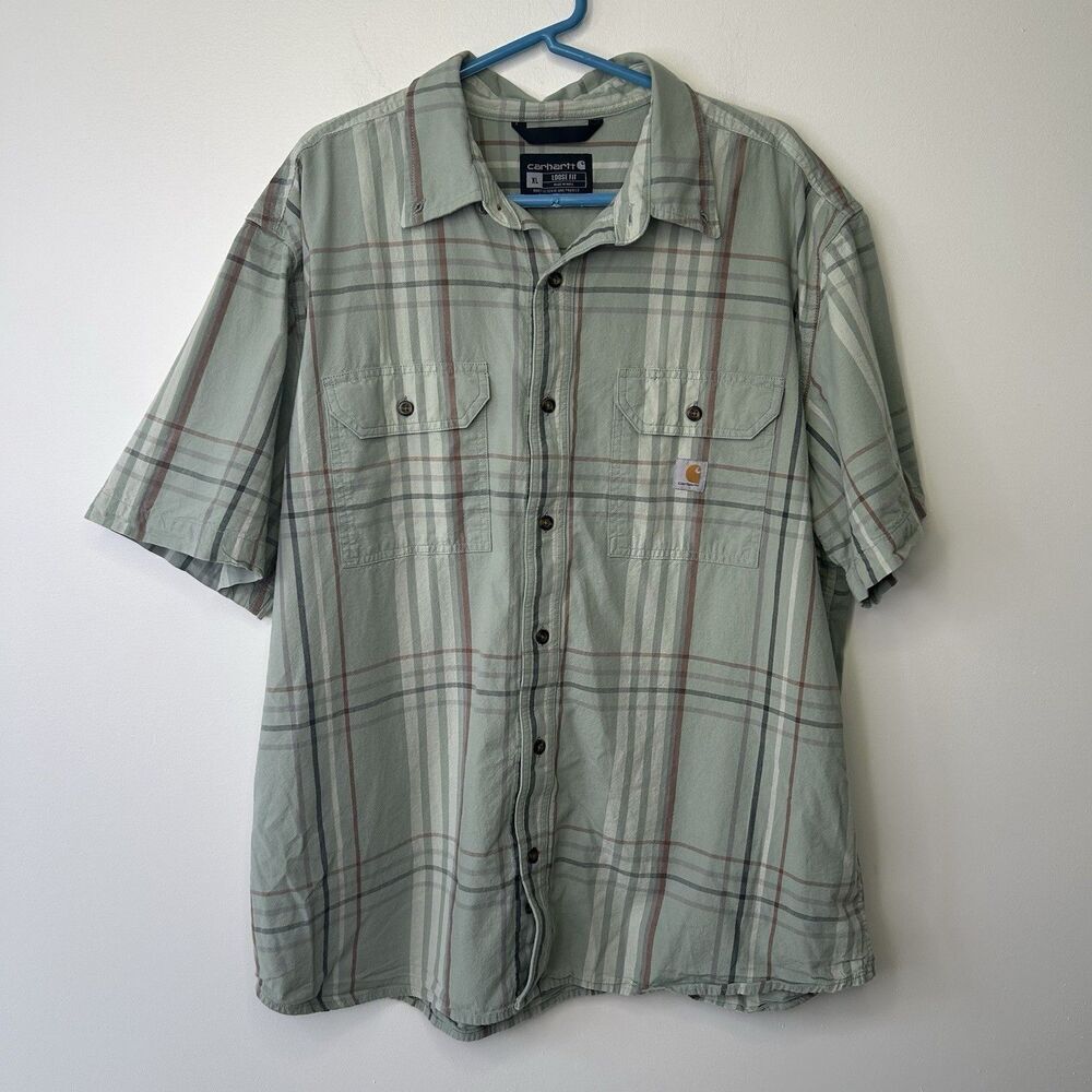 Carhartt Short Sleeve Button Down Shirt Men’s Size XL Green Workwear